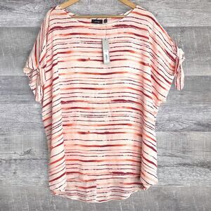 APT 9 NEW Cold Shoulder Faux Tie Top Womens Plus 2X Pink Striped Tunic Blouse